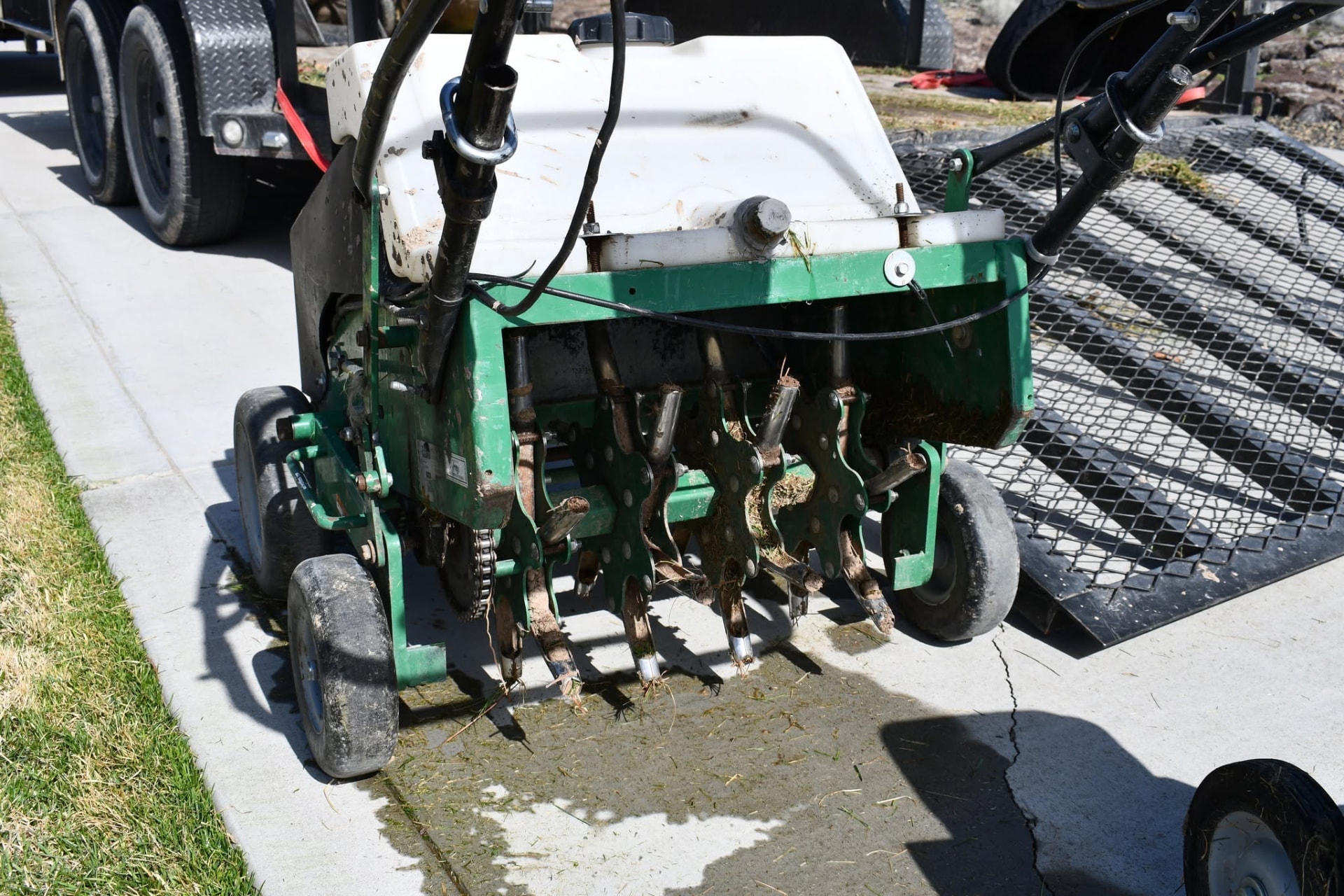 Core aeration machine ready to relieve soil compaction