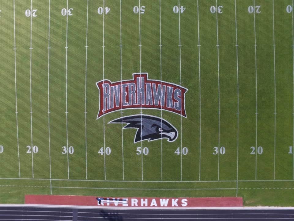 RiverHawks sports field with precision mowing patterns