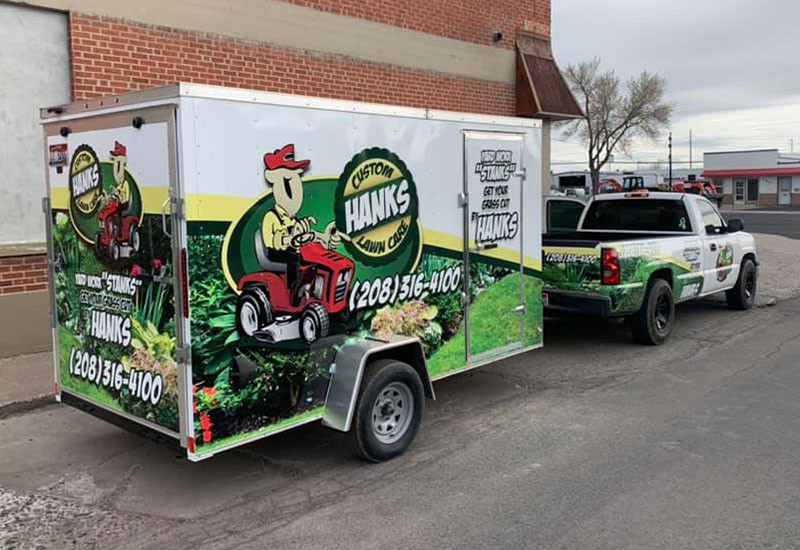 Hanks truck and trailer - Hanks Custom Lawn Care